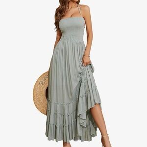 NWT Sleeveless Halter Beach Dresses Strappy Backless Bohemian Maxi Long Dress